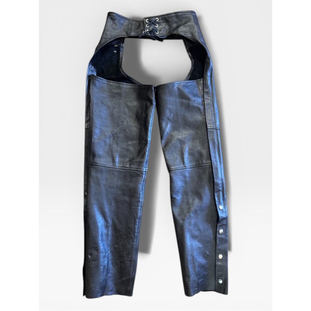 Vintage Hot Leathers Black Leather Motorcycle Chaps Women's XS